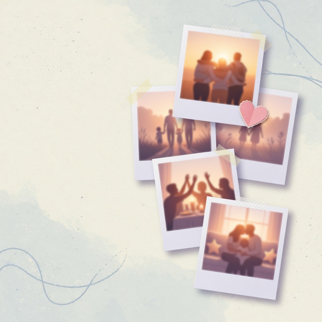 Illustrated polaroid frames with soft family silhouettes